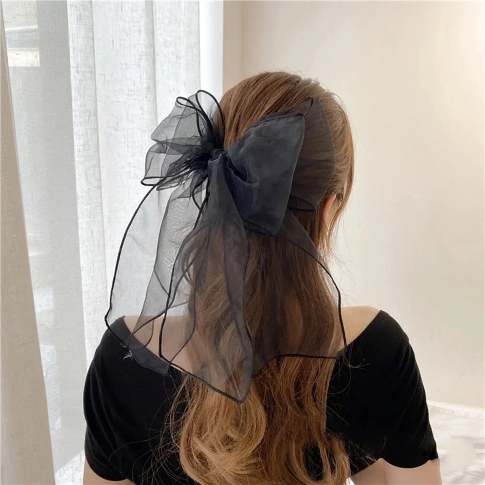 Oversized Green Tule Bow French Barrette Hair Clip